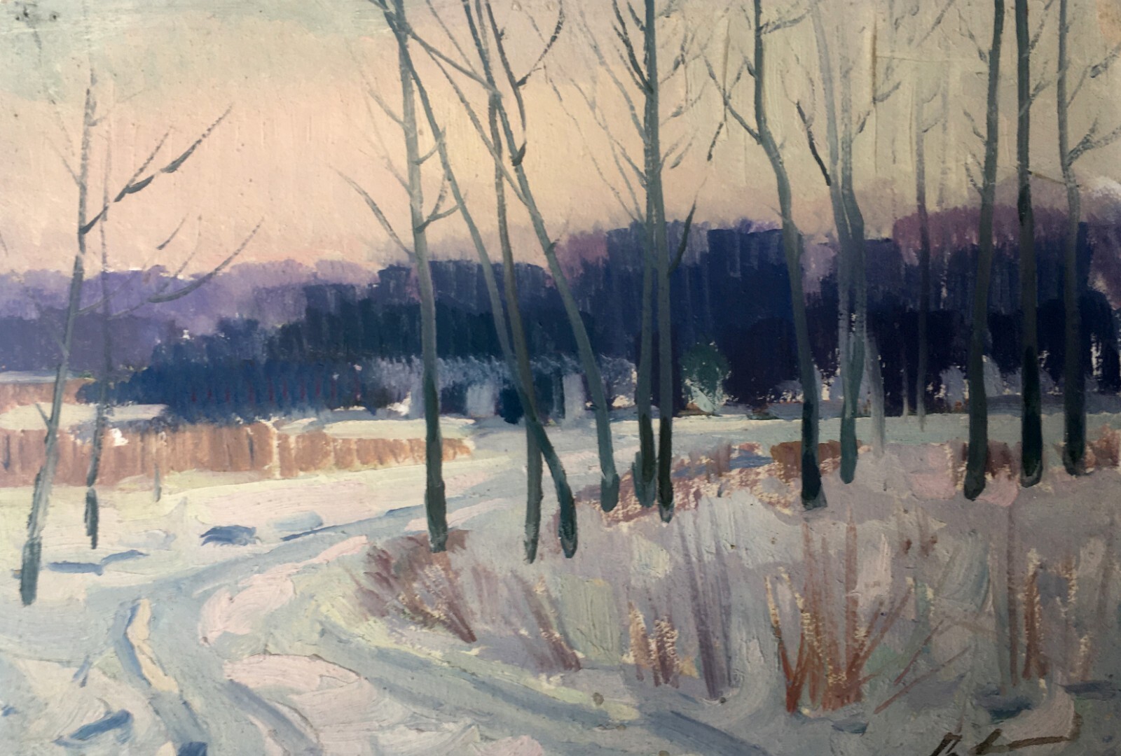 Oil Painting Winter Landscape Tovpev P. Unframe Original Home Decor Art nAAA2489