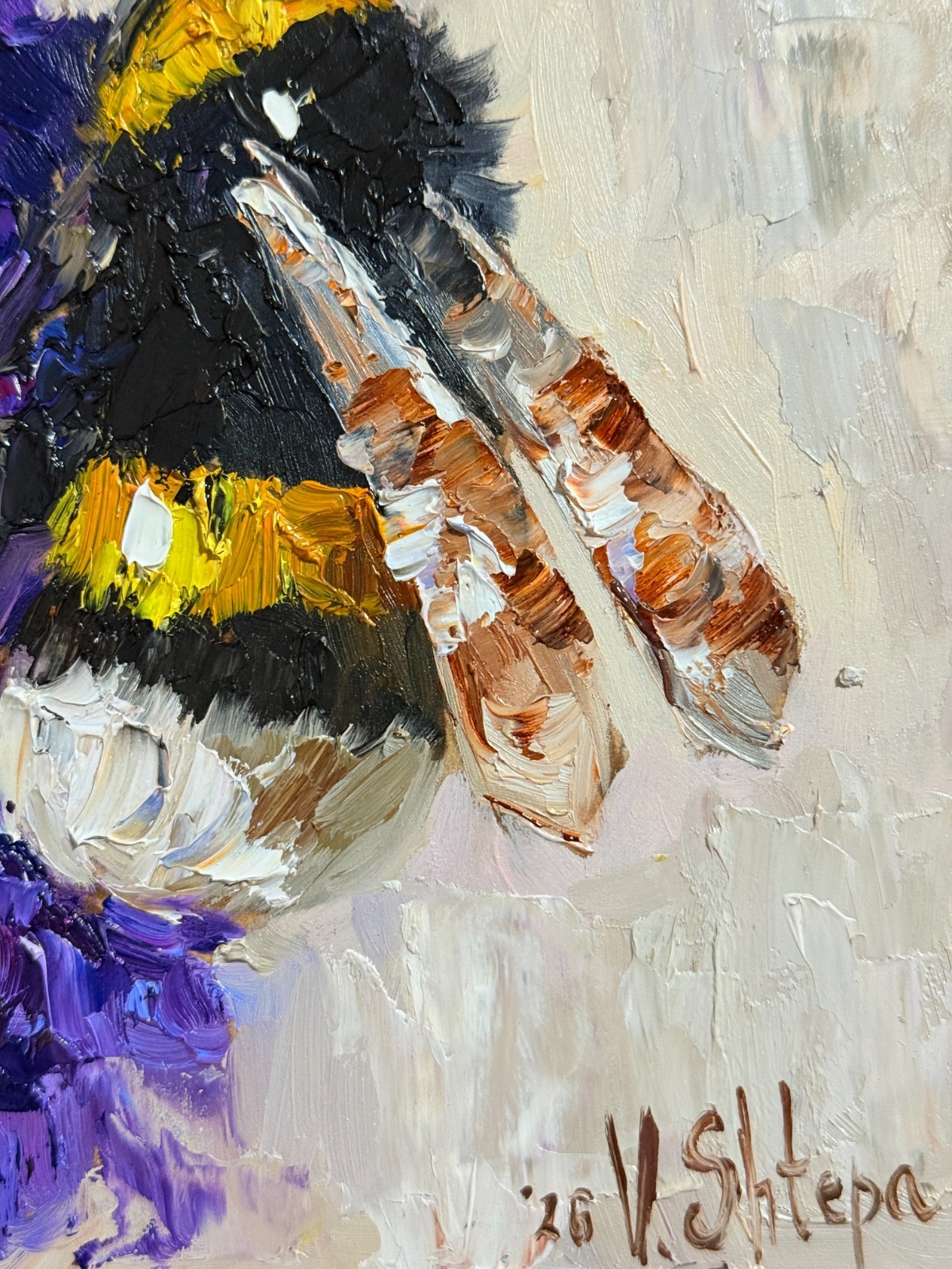 Original Painting Bumblebee Honey Bee Impasto Flower Oil Painting Signed Art
