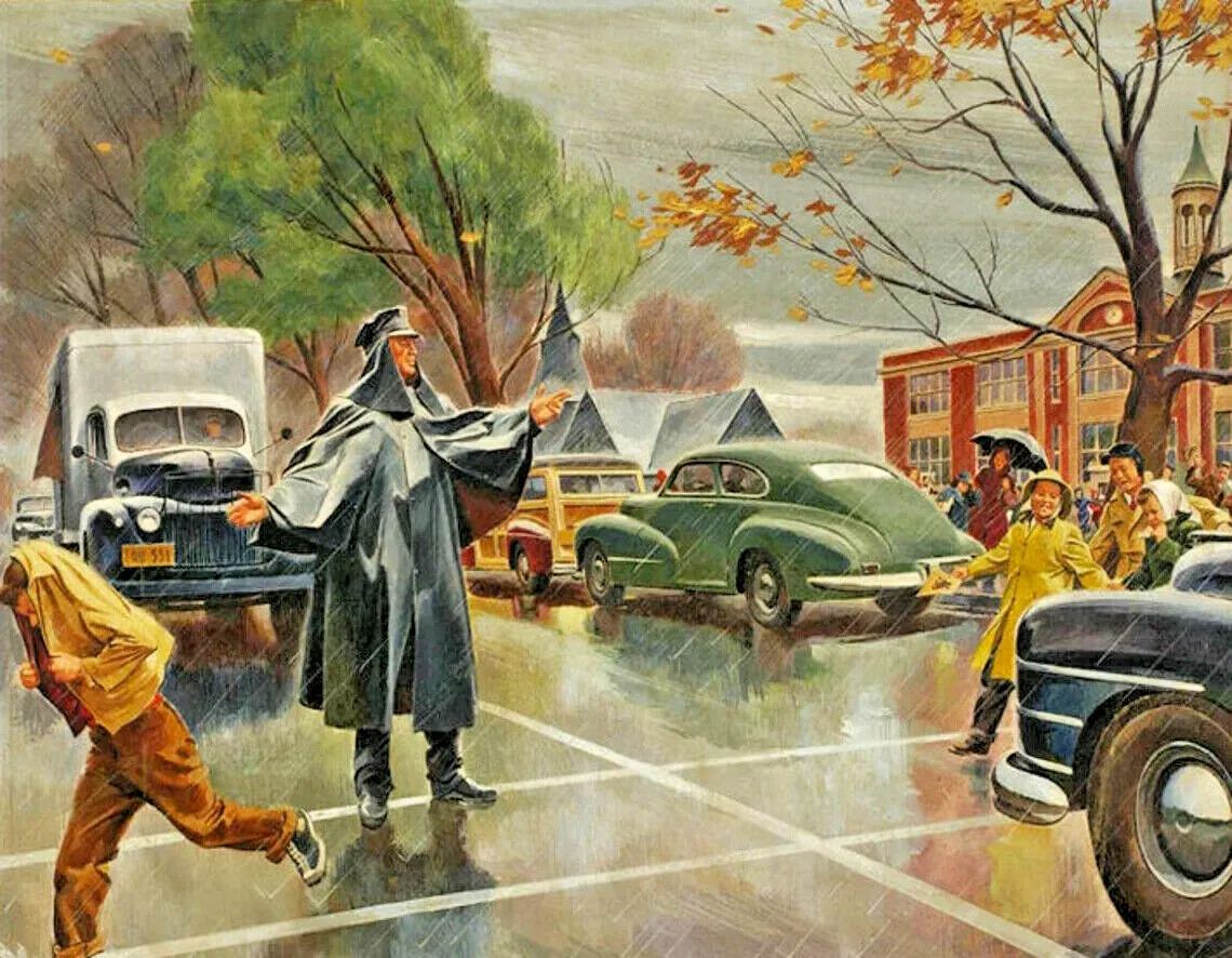LATE for SCHOOL BUS 16X12 Children 30s 40s Vintage Illustration Art Mack Truck