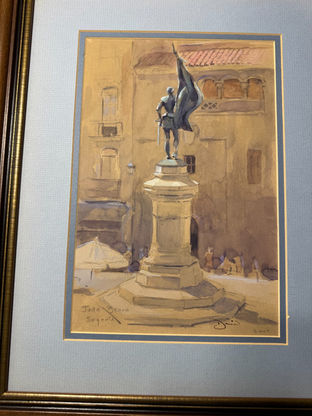David Brankley? «City Square Segoviz Spain» Mixed Media Painting – Signed/Framed