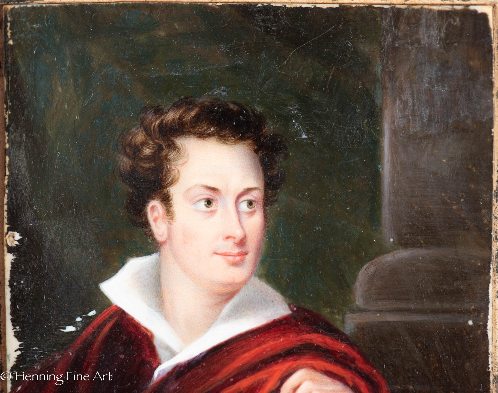 Exceptional Antique Miniature Portrait Painting – Lord Byron in Custom Book Case
