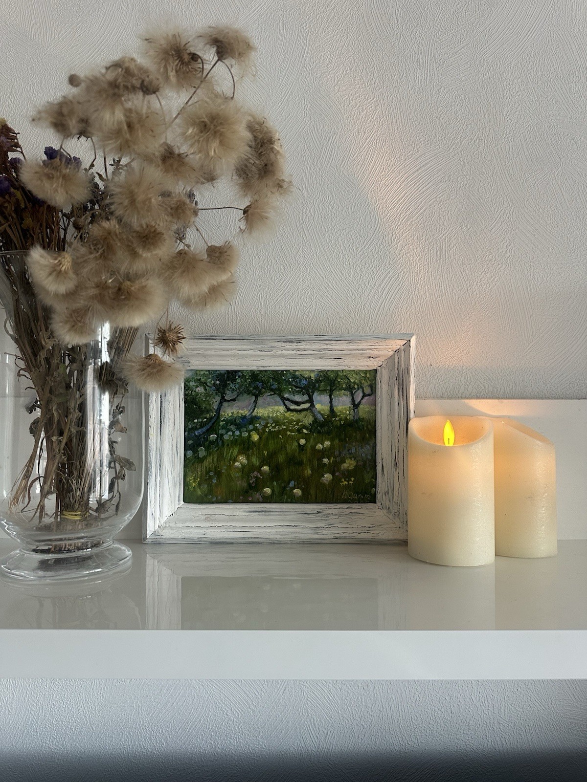 original oil painting Meadow Landscape Dandelions 15х21cm Wall Art Flowers Trees