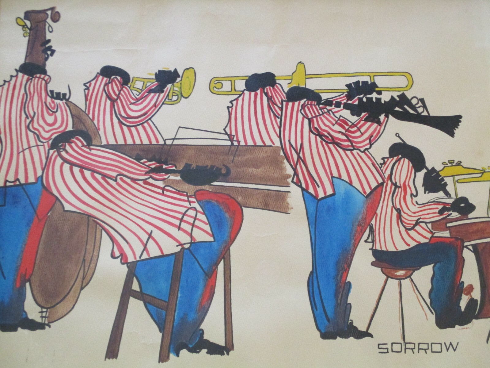 WILLIAM SORROW VINTAGE BLACK AMERICANA PAINTING MUSICIAN JAZZ BAND NEW ORLEANS