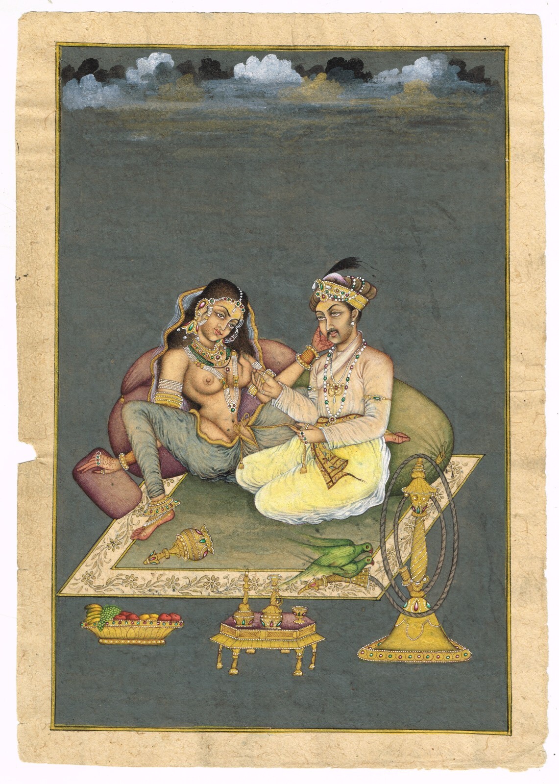 Handmade Indian Miniature Painting Of King & Queen In Love Scene Art 8×11 Inches