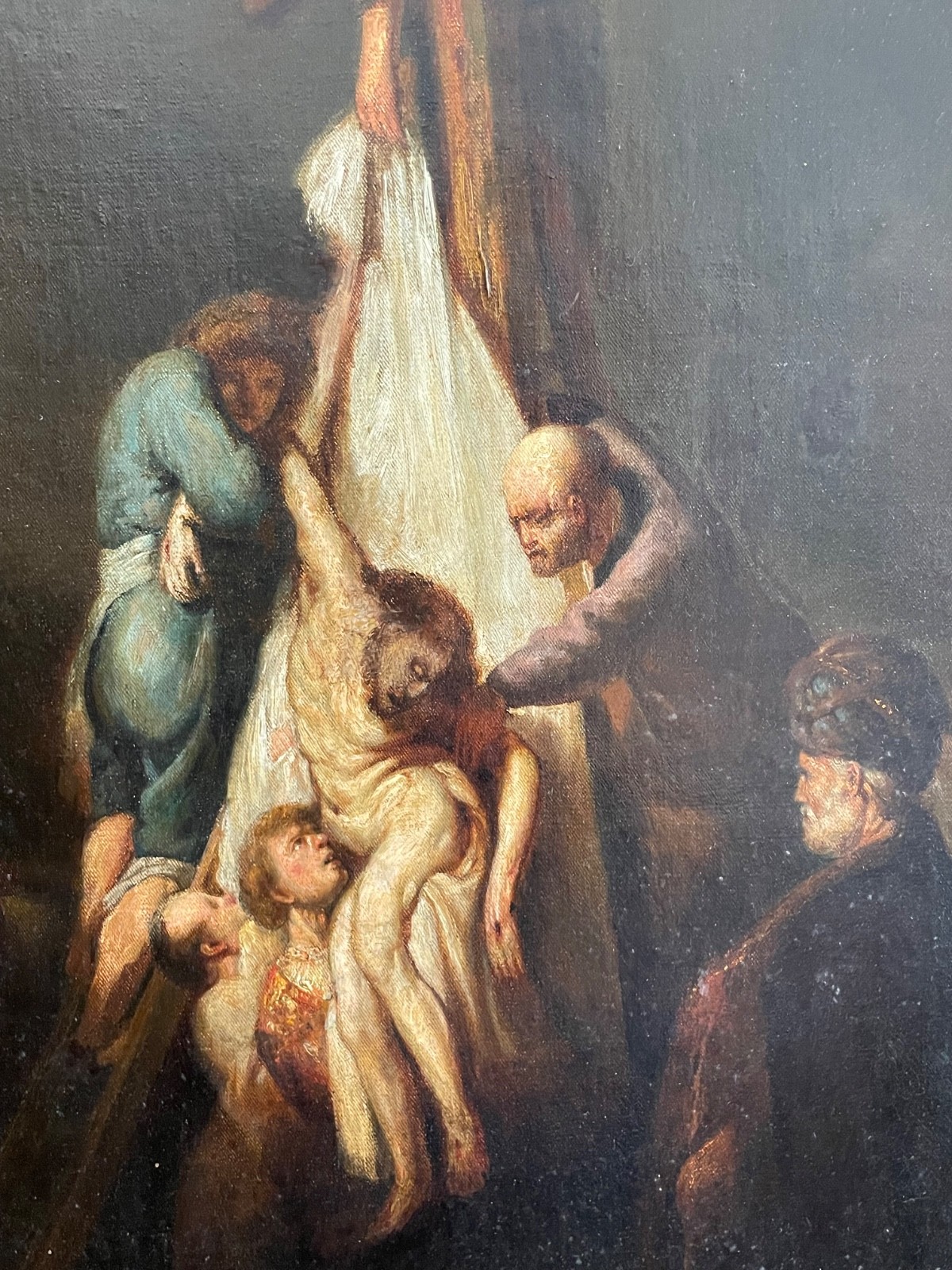 19th Century REMBRANDT after – Large Antique Oil – The Descent from the Cross
