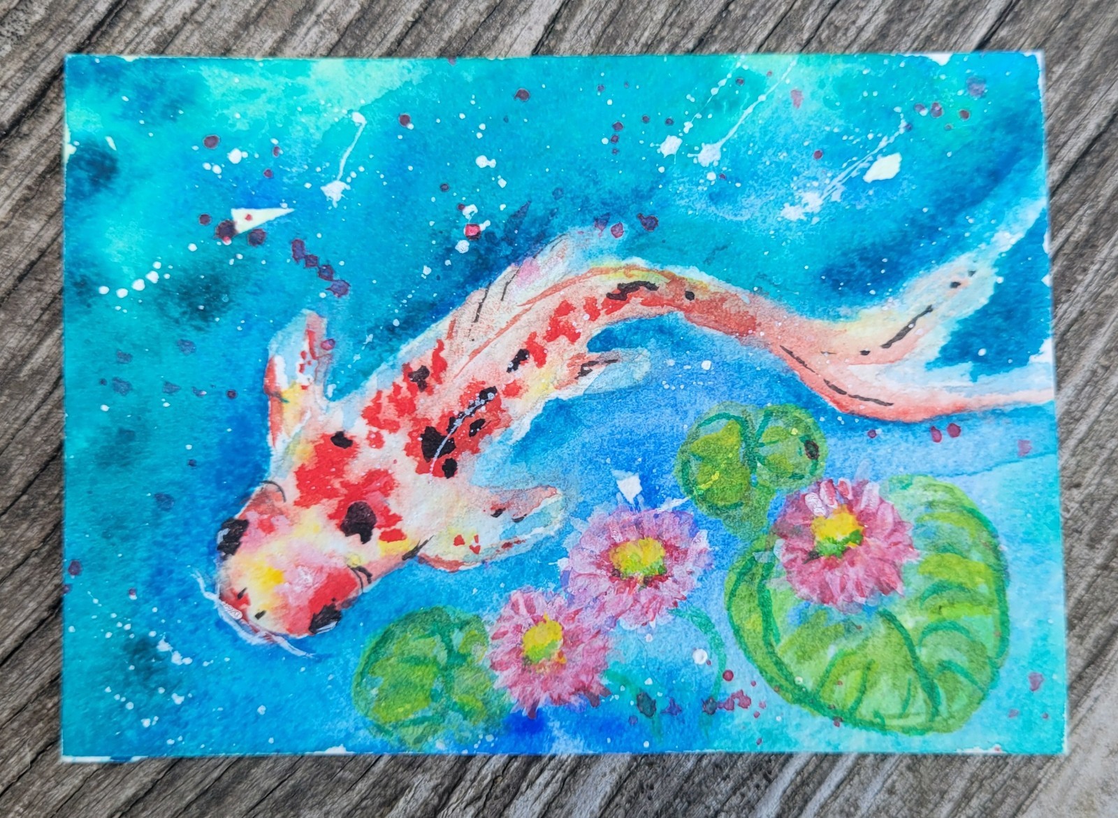 ACEO Diane Bentley Koi Signed COA Watercolor ACEO Fish COA Water Lilies ACEO