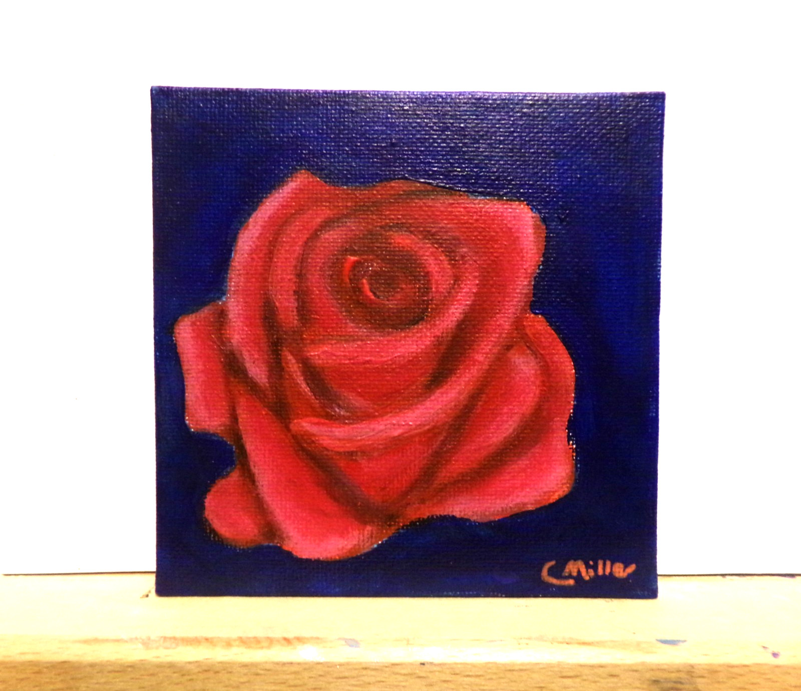 Original Painting Set of Roses Red & White Flowers 4×4 Small Modern Wall Art