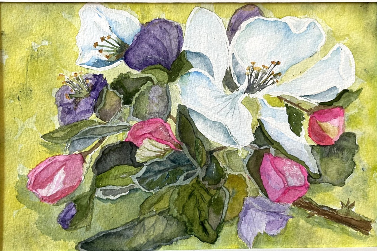 P. Sutherland Original Signed and Matted Floral Watercolor