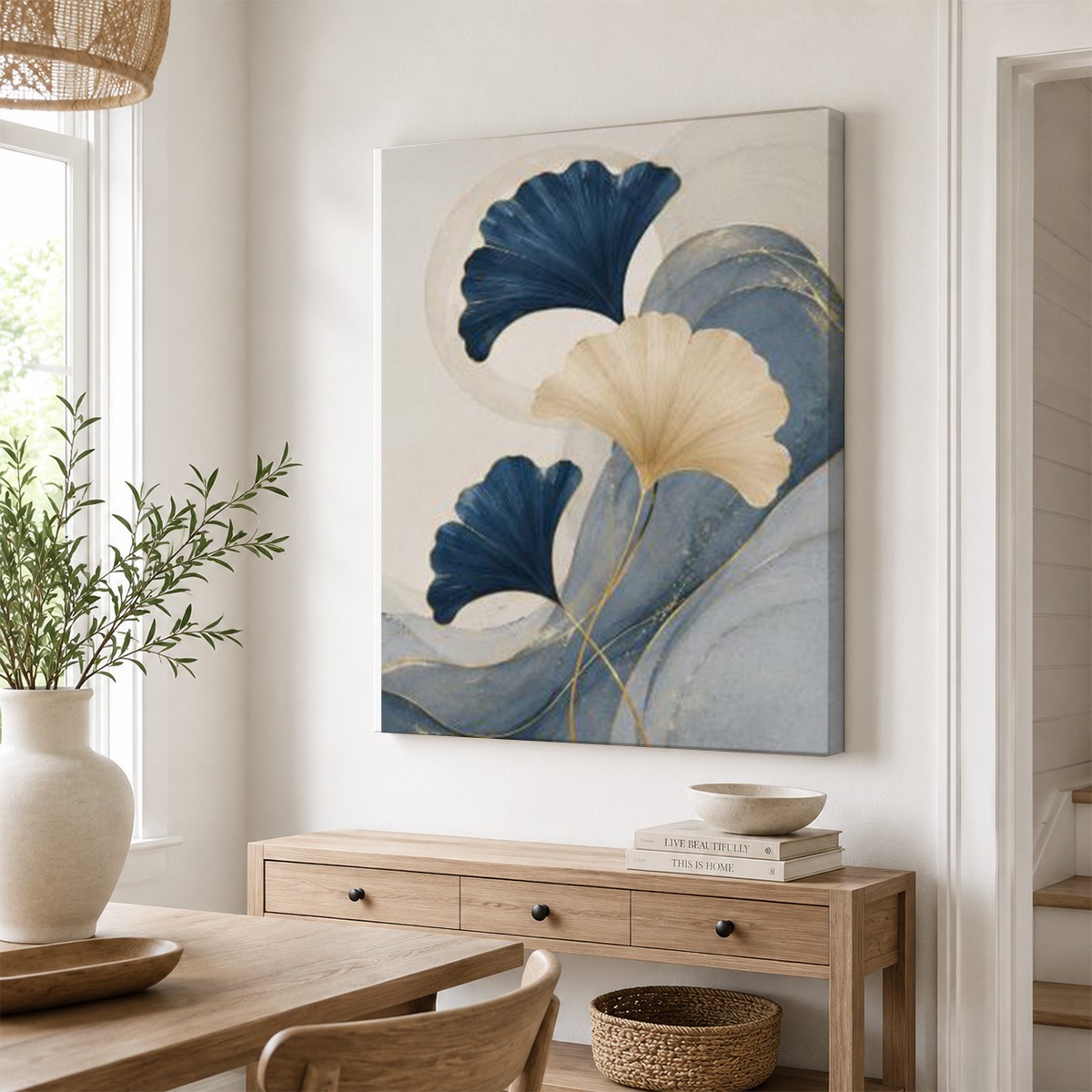 Blue Ginkgo Leaf Canvas Wall Art Abstract Botanical Print Modern Home Decor Gift