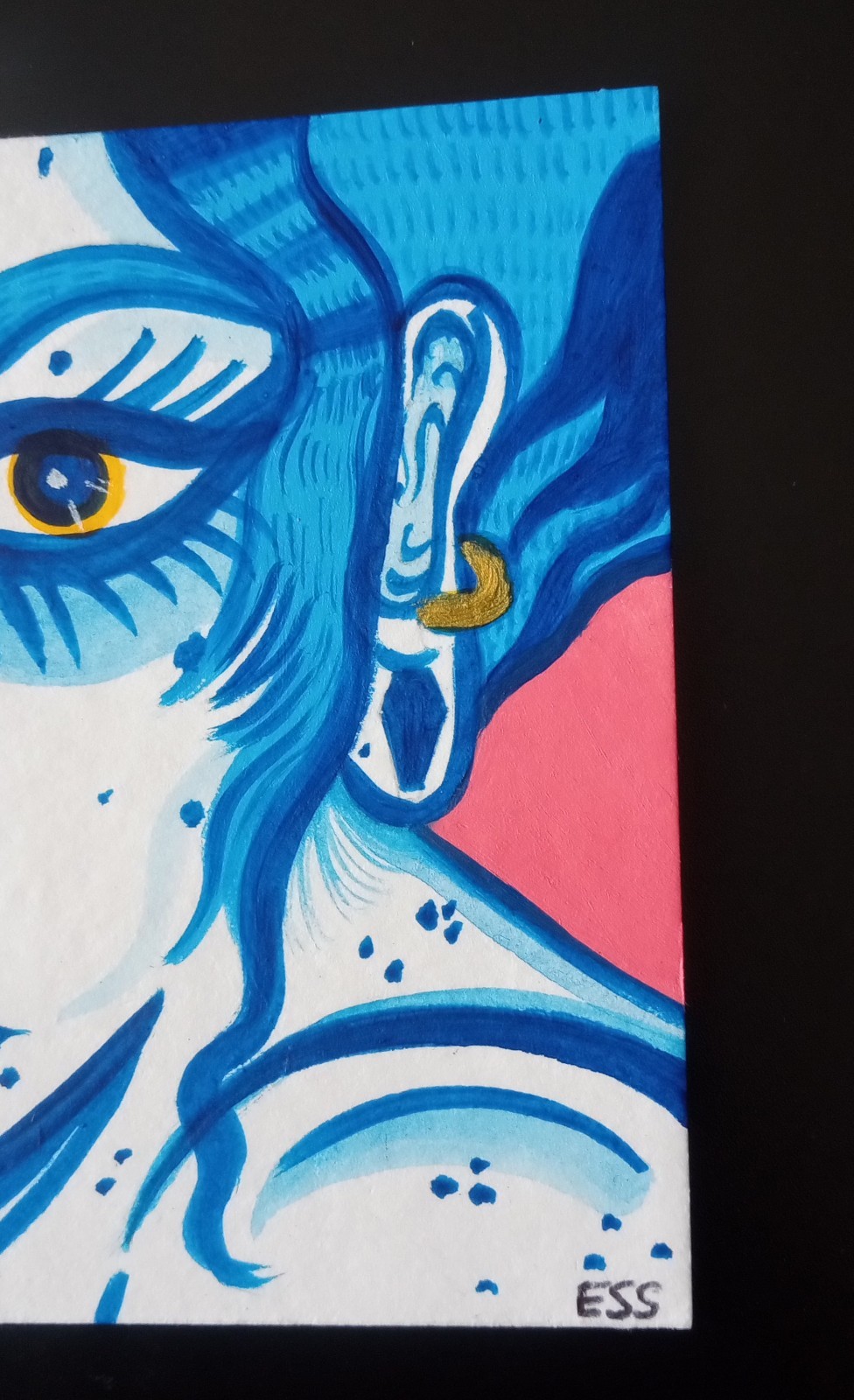 Tiny Art Club OOAK Abstract Blue Girl Painting By ESS22, 3.5 x 2.5 in., Unframed
