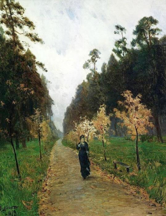 Oil painting landscape with lady Isaac-Levitan-Autumn-day-Sokolniki