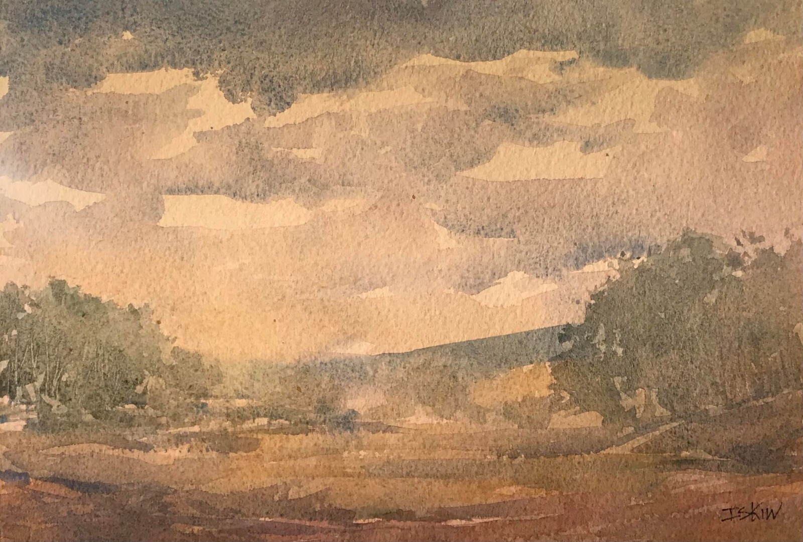 Chris Iskiw 7×10, Original Art ,Watercolor Painting, Landscape, foothills,COA