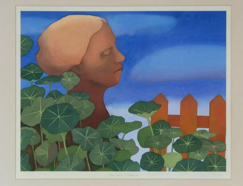 LORI SLATER California watercolor Garden Statue