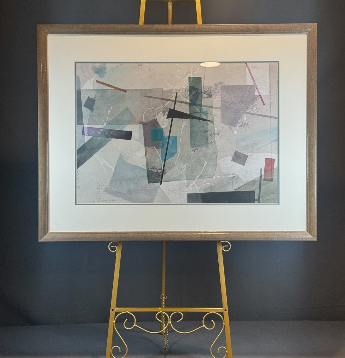 Large Vintage Abstract Geometric Painting Signed Canvas Mid Century Modern