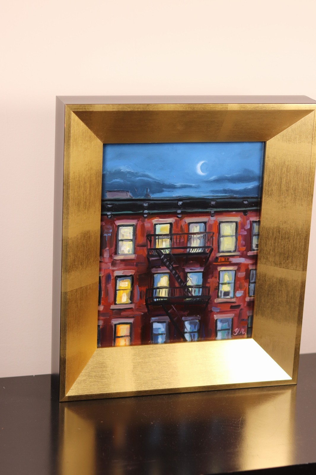 Original Oil New York Apartments Painting urban 8×10 Certificate Signed framed