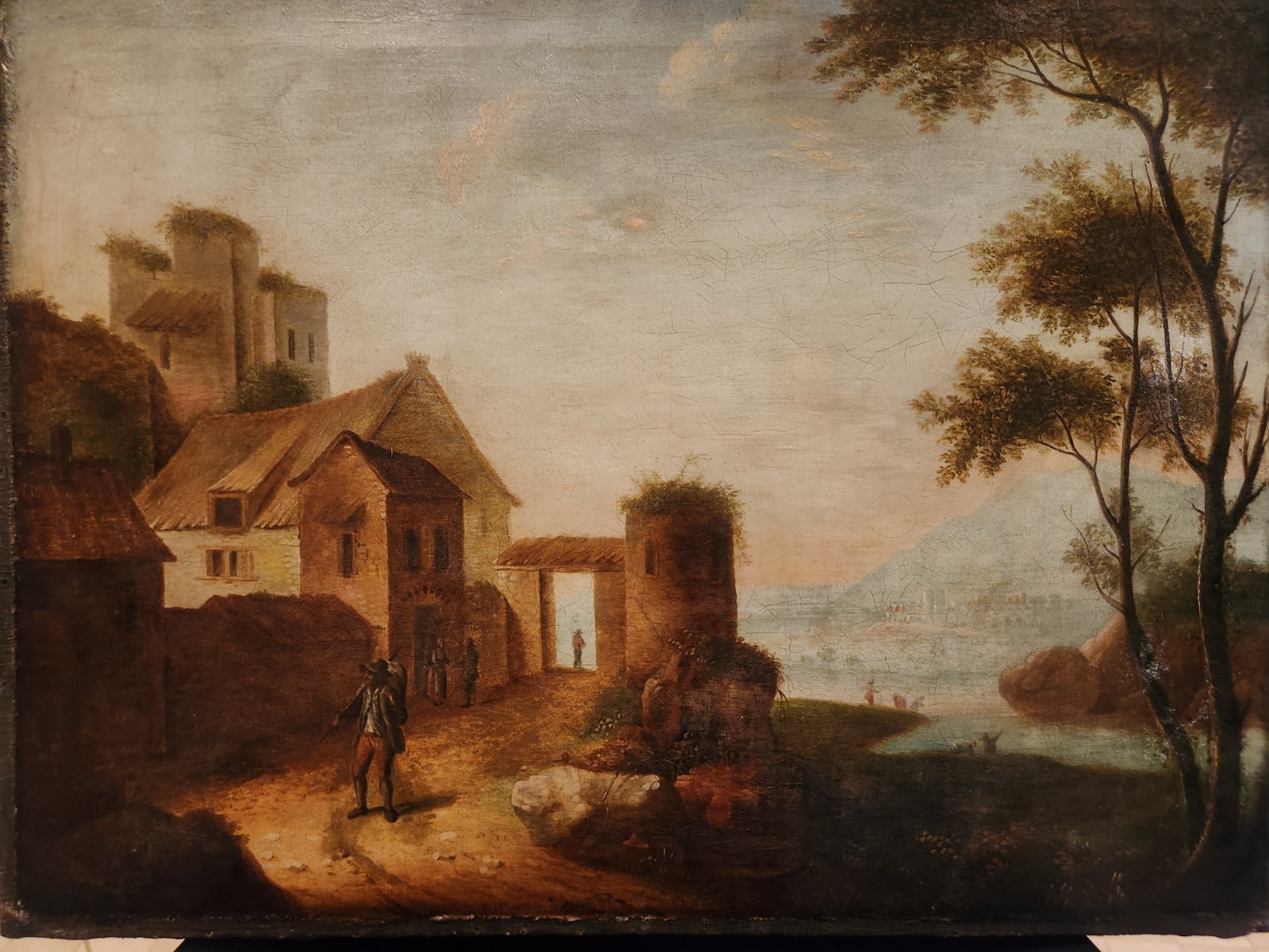 Antique painting 18th century style Italian scene – 23″×17.5″ – see description!