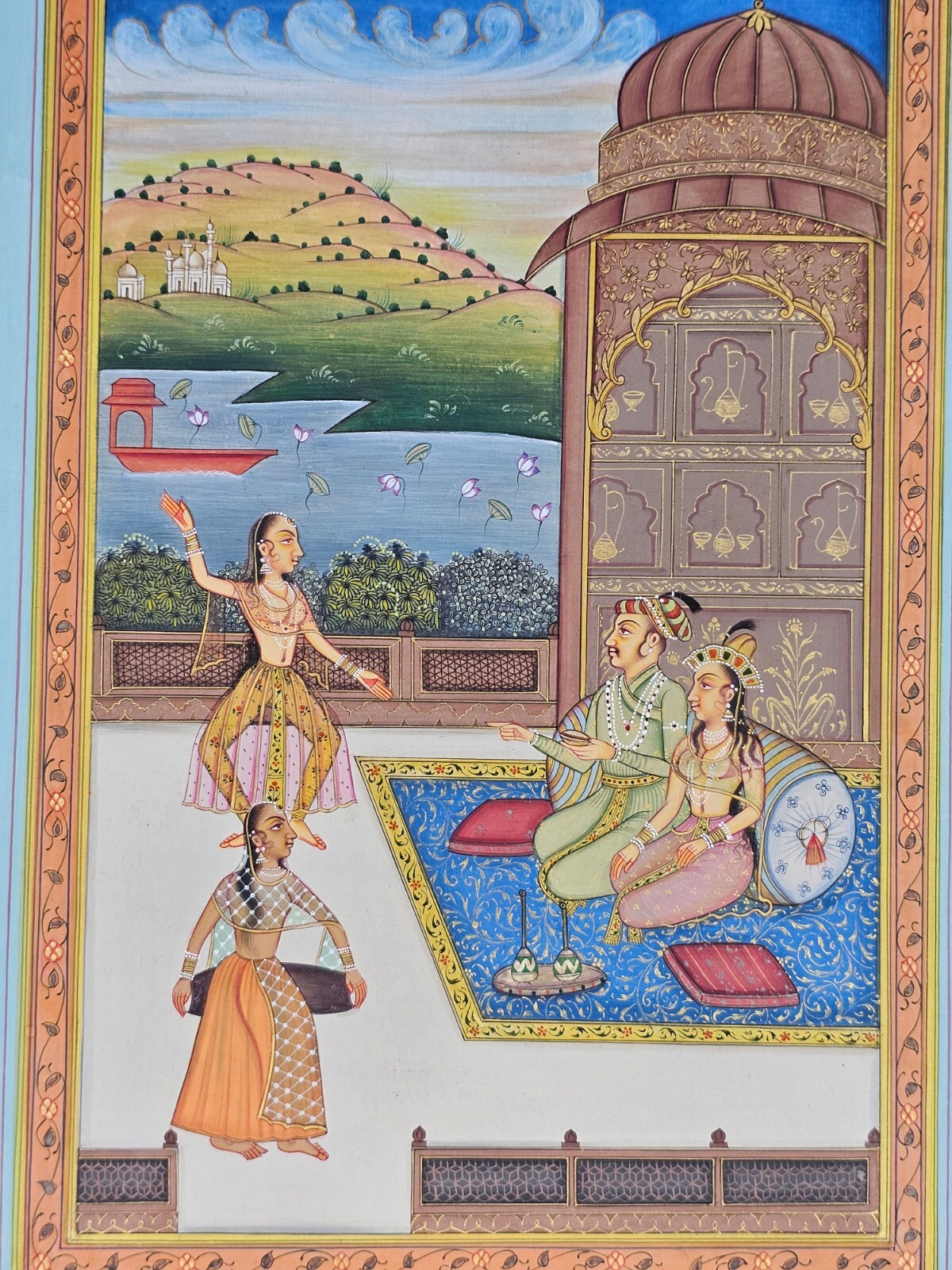 Mehfil-e-Shama Mughal Painting Mughal Couple Enjoying Music Miniature Art Paper