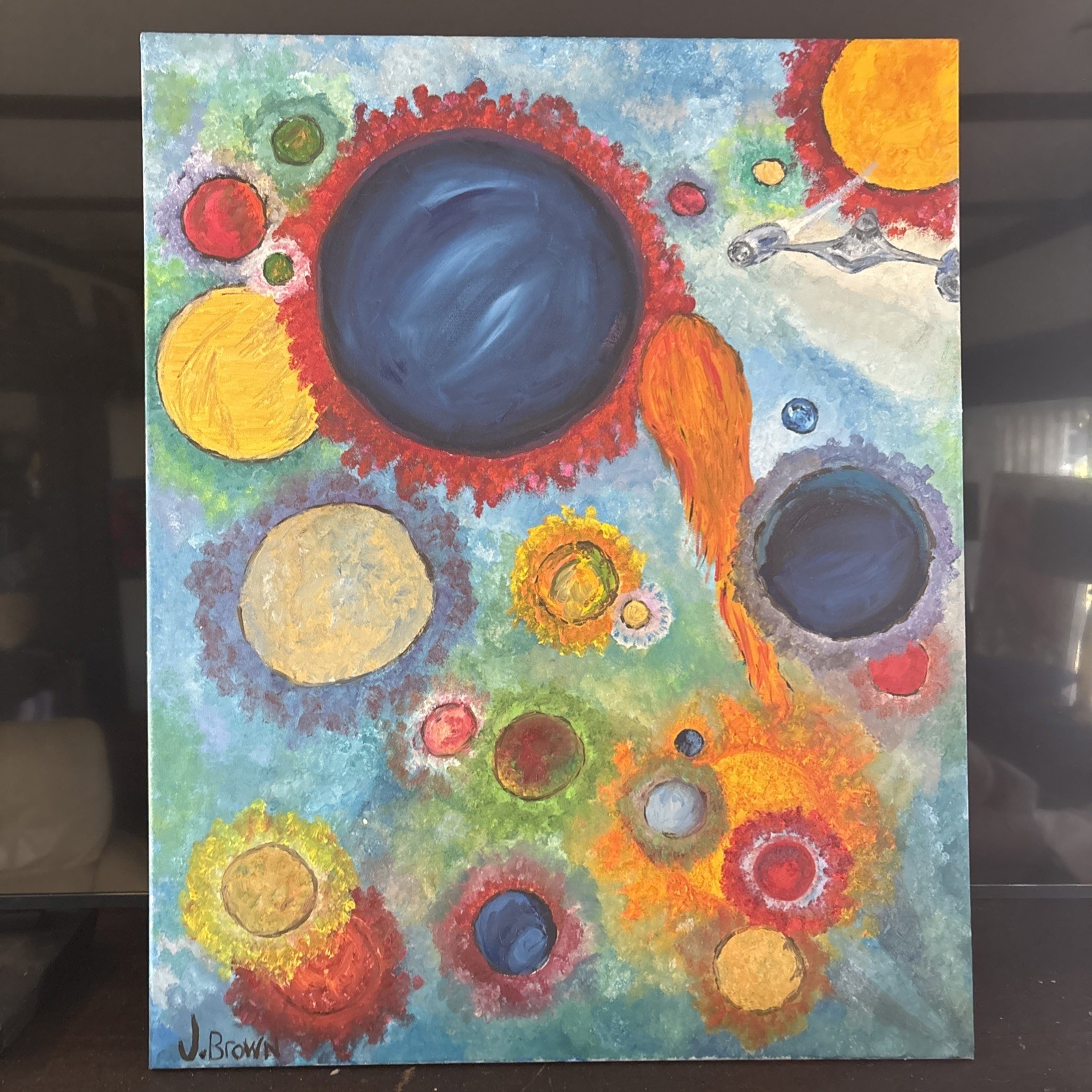 Original Art “Comet” 24×30 Canvas Oil Painting Signed J. Brown Modern Abstract