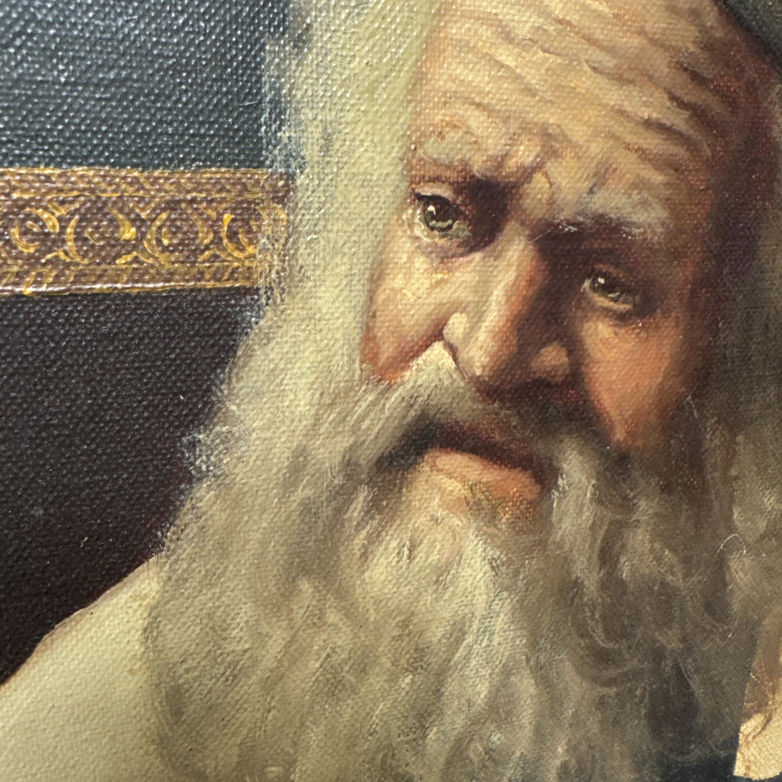 Vintage Oil Painting On Canvas Rabbi Judaica Framed And Signed -A