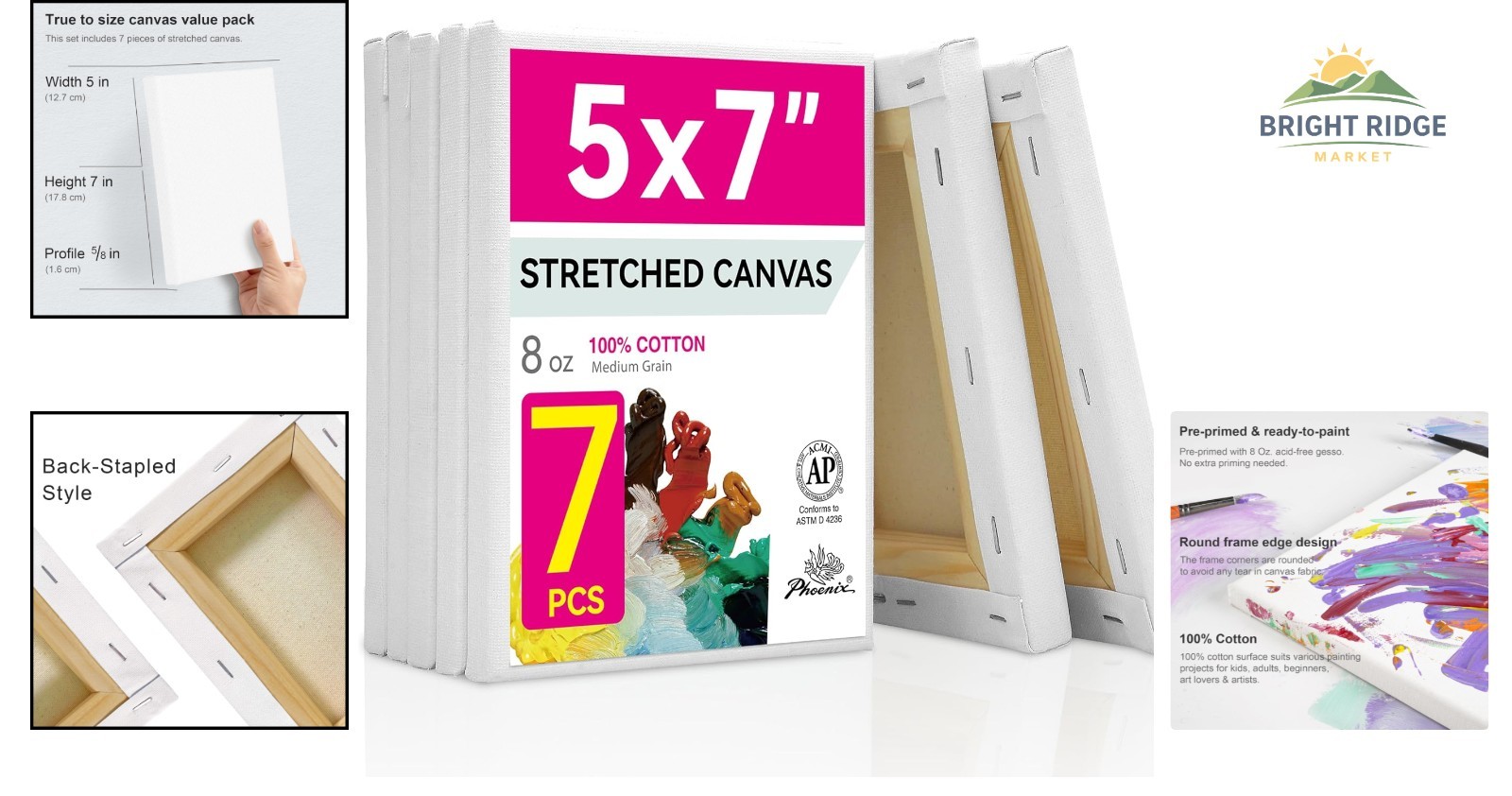 7 Piece Cotton Canvas Set, 5×7 Inch, Ideal for Various Painting Techniques