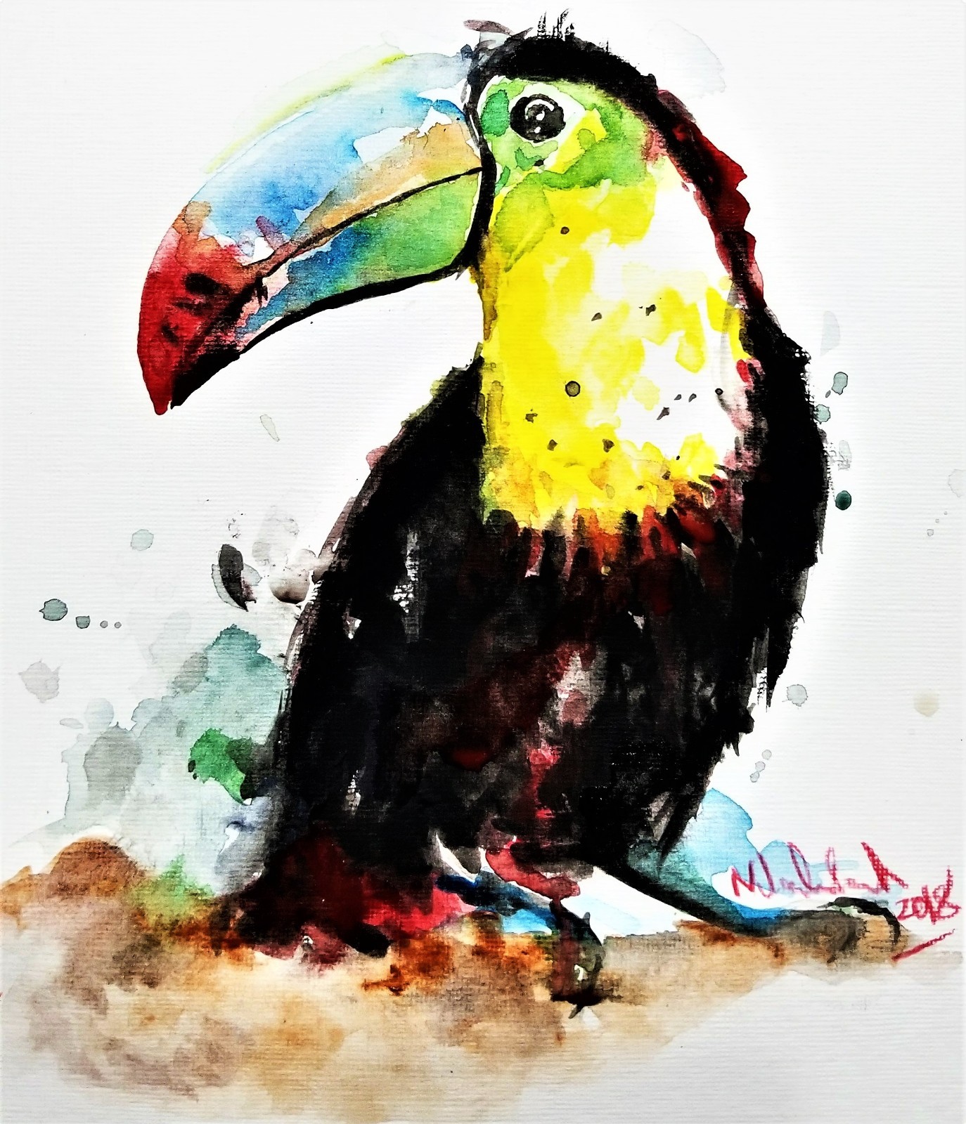 Toucan Painting on Canvas – Watercolor Giclee Art Bird Animal Wildlife 12X18