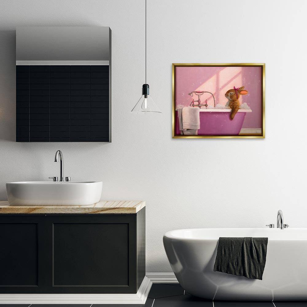Bunny in Pink Relaxing Bath by Lucia Heffernan Gold Floater Frame Animal Graphic