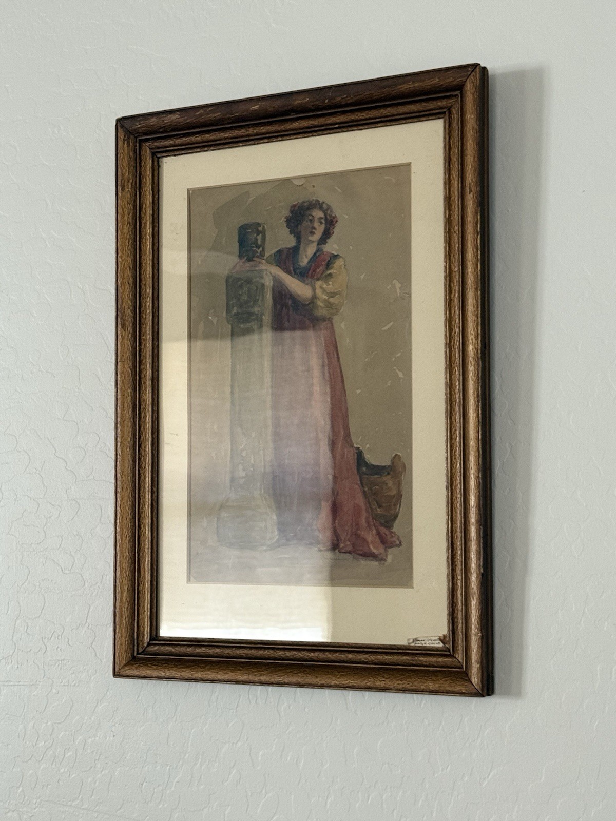 Antique Watercolor Classical Woman Art Nouveau Style Figure Signed Framed