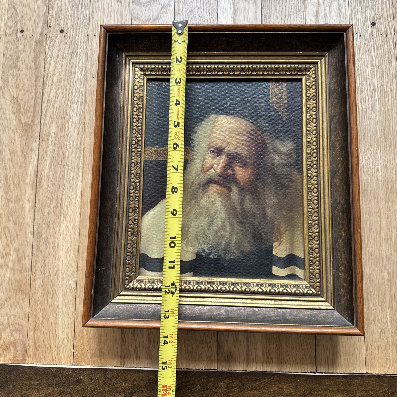 Vintage Oil Painting On Canvas Rabbi Judaica Framed And Signed -A