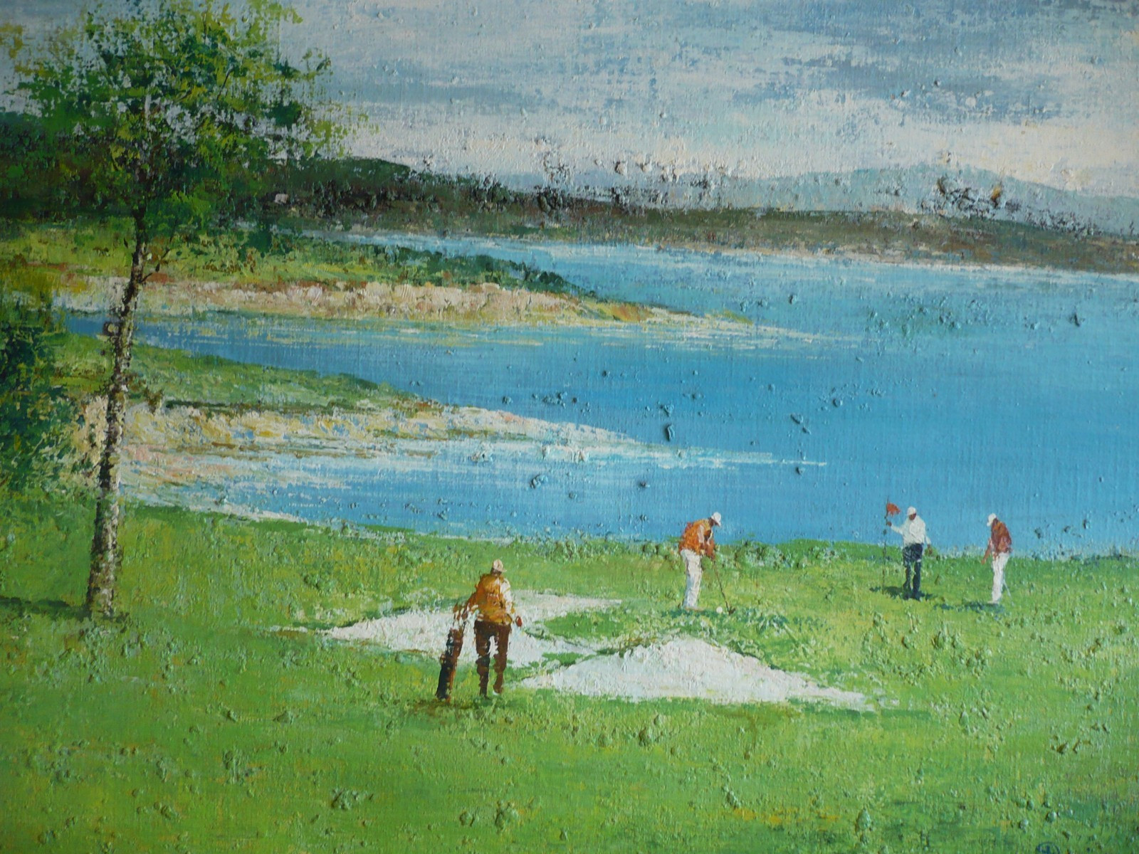 DAVID ROTH, COLLECTIBLE GOLF GOLFING SPORTS OIL PAINTING VINTAGE CHUNKY IMPASTO