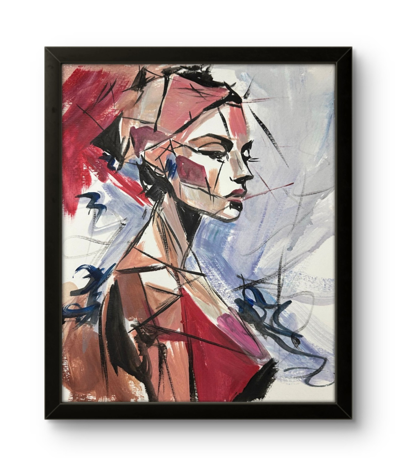 Original Abstract 11×14 Woman Painting Female Multicolor Wall Art Hand Painted