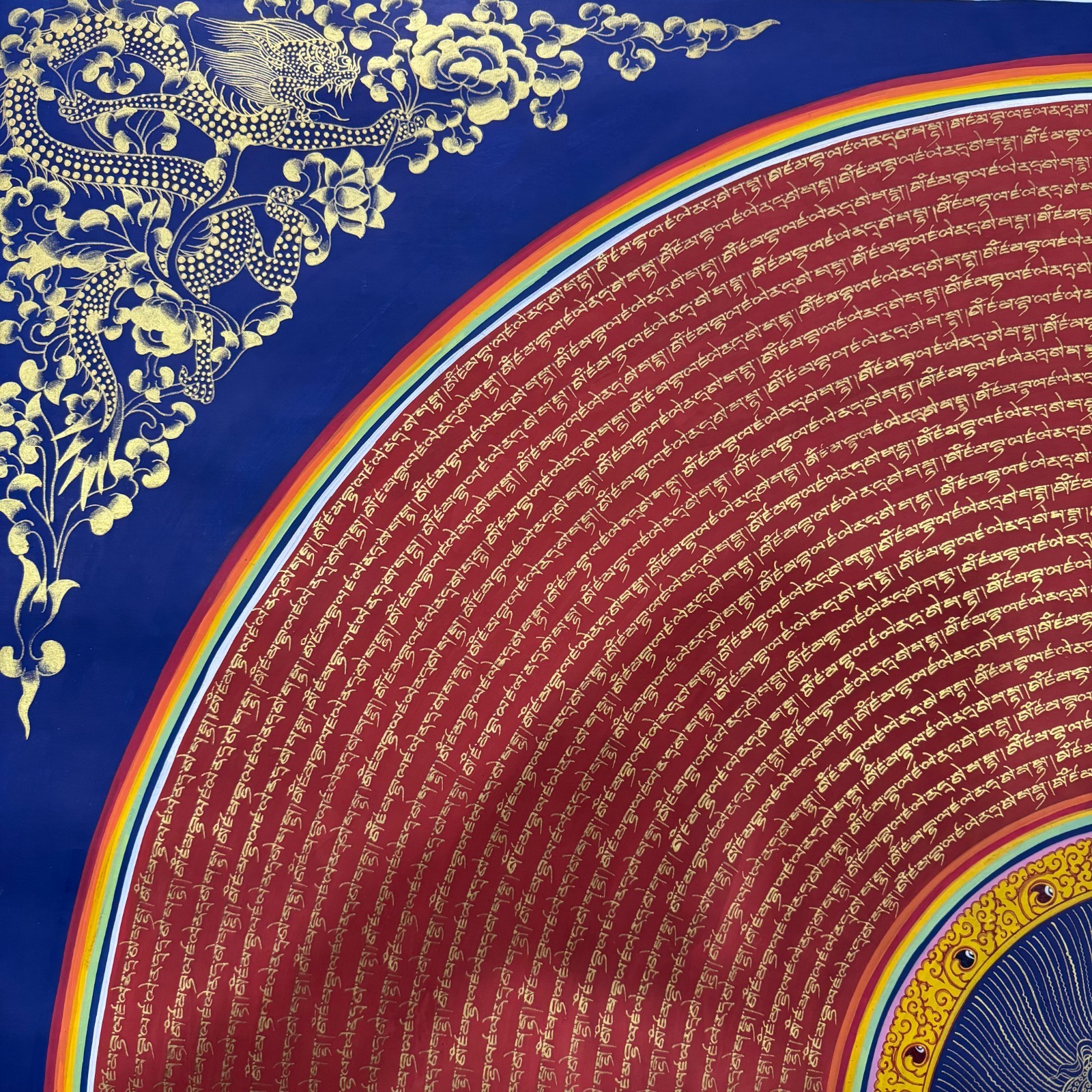 Large Size Dzambala Mantra Mandala Thangka – Hand-Painted Buddhist Wealth Deity