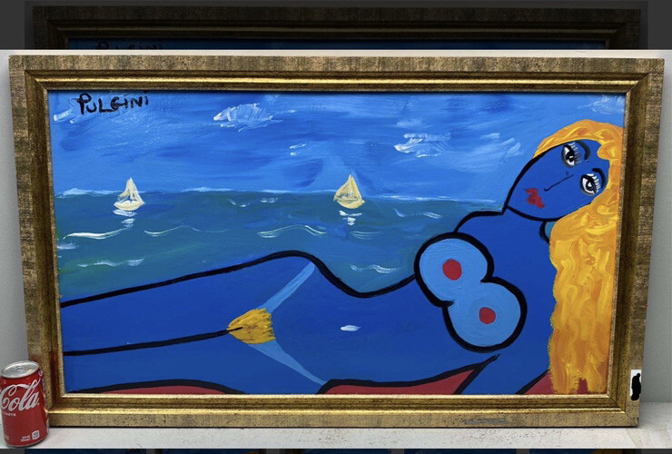 Thomas Pulgini Listed American Pop Artist OIL/BOARD Abstract NUDE WOMAN Painting