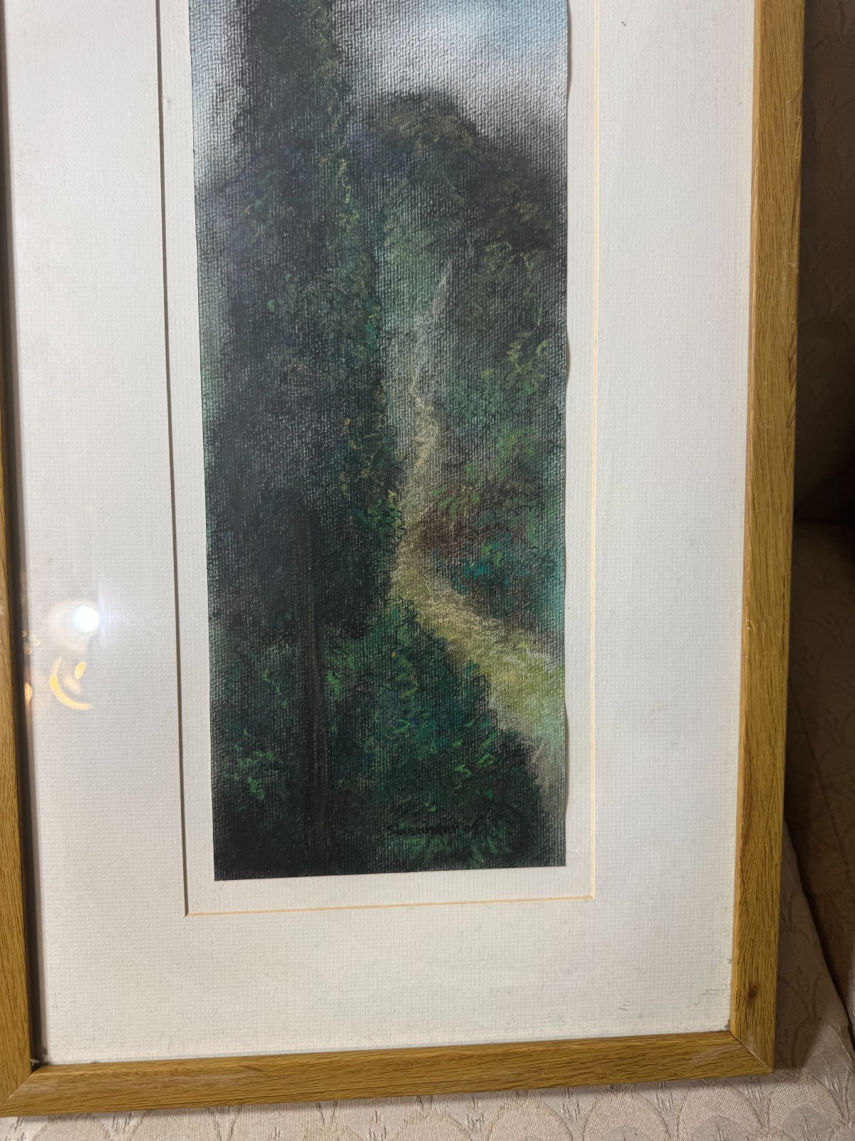 Original Signed Shuvankar Maitra Pastel Landscape Framed Vertical Forest Art