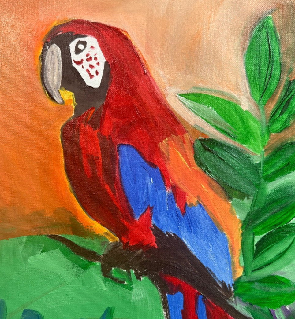 Parrot Folk Painting Original Animal Art 11×14 Acrylic Canvas Home Decor Signed