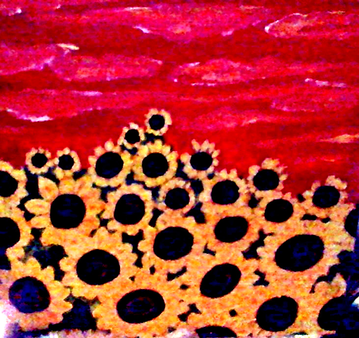 Sunflowers Original oil painting abstract impressionist 25x24x2 large art by pb