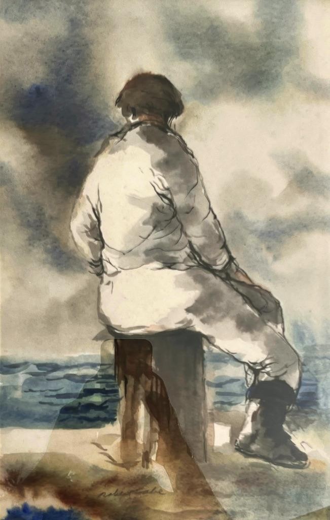 Old Vintage American Watercolor Painting Drawing Landscape Portrait Robert Fabe