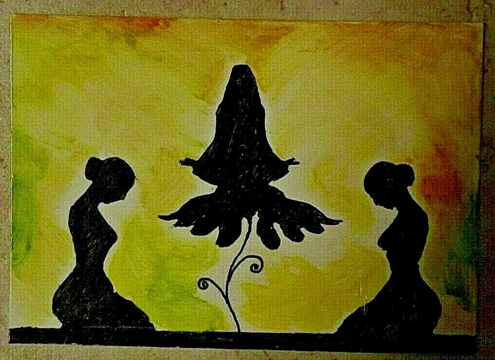 ACEO acrylic and ink on yupo Meditation #1 colorized by G. Beegle