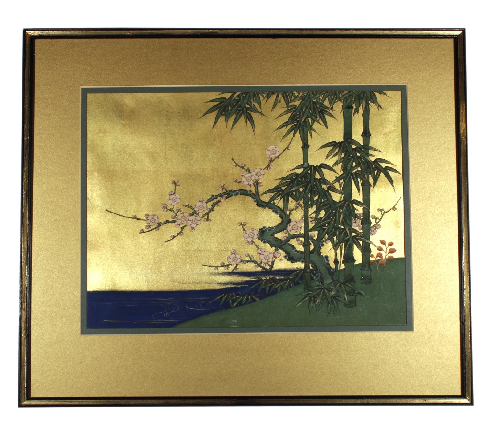 RINPA SCHOOL STYLE JAPANESE PAINTING CHERRY BLOSSOM BAMBOO GOLD JAPAN FRAMED ART