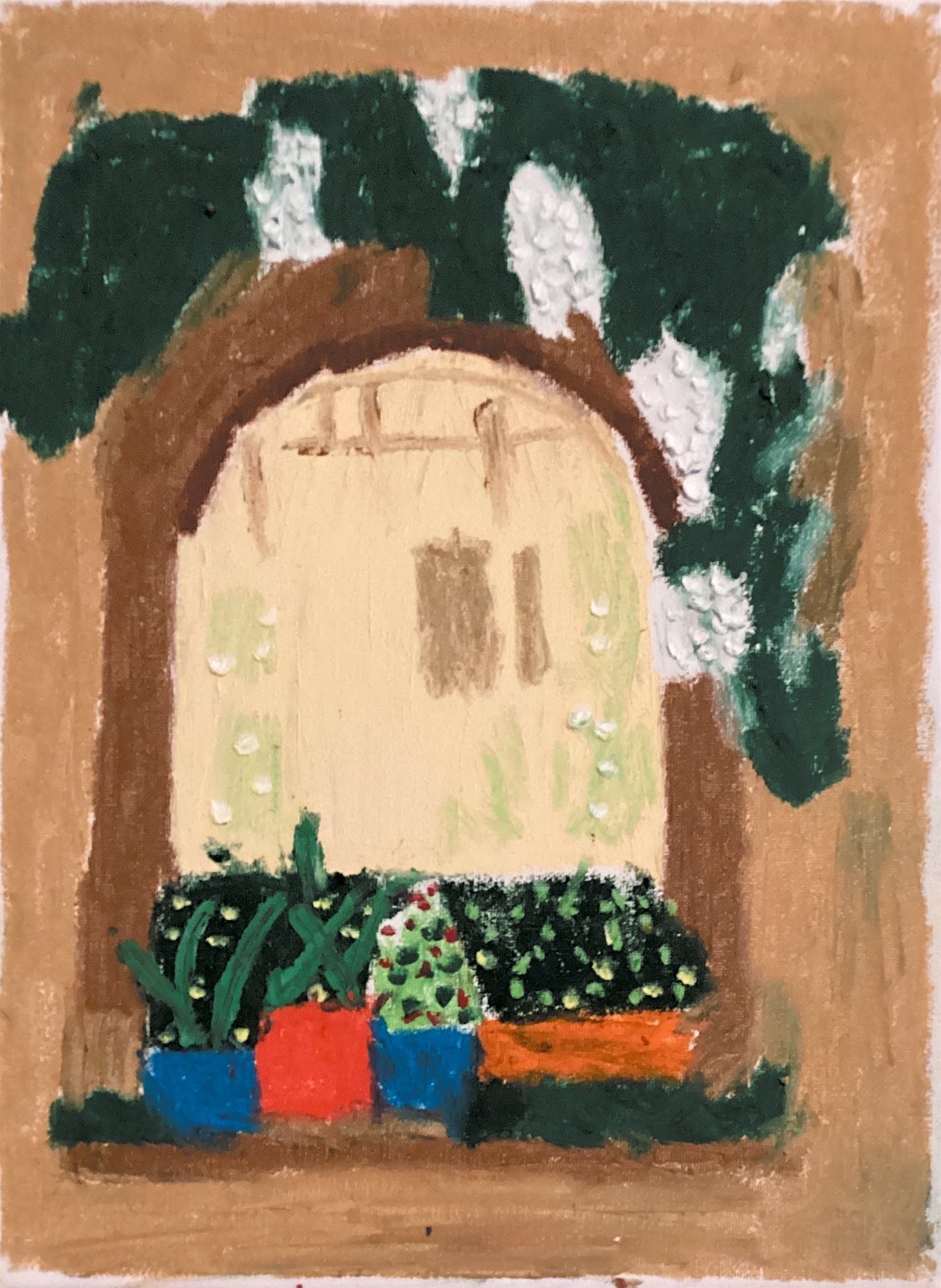 Garden Window Architecture House Cottage Original 11×14 Canvas Wall Art Green