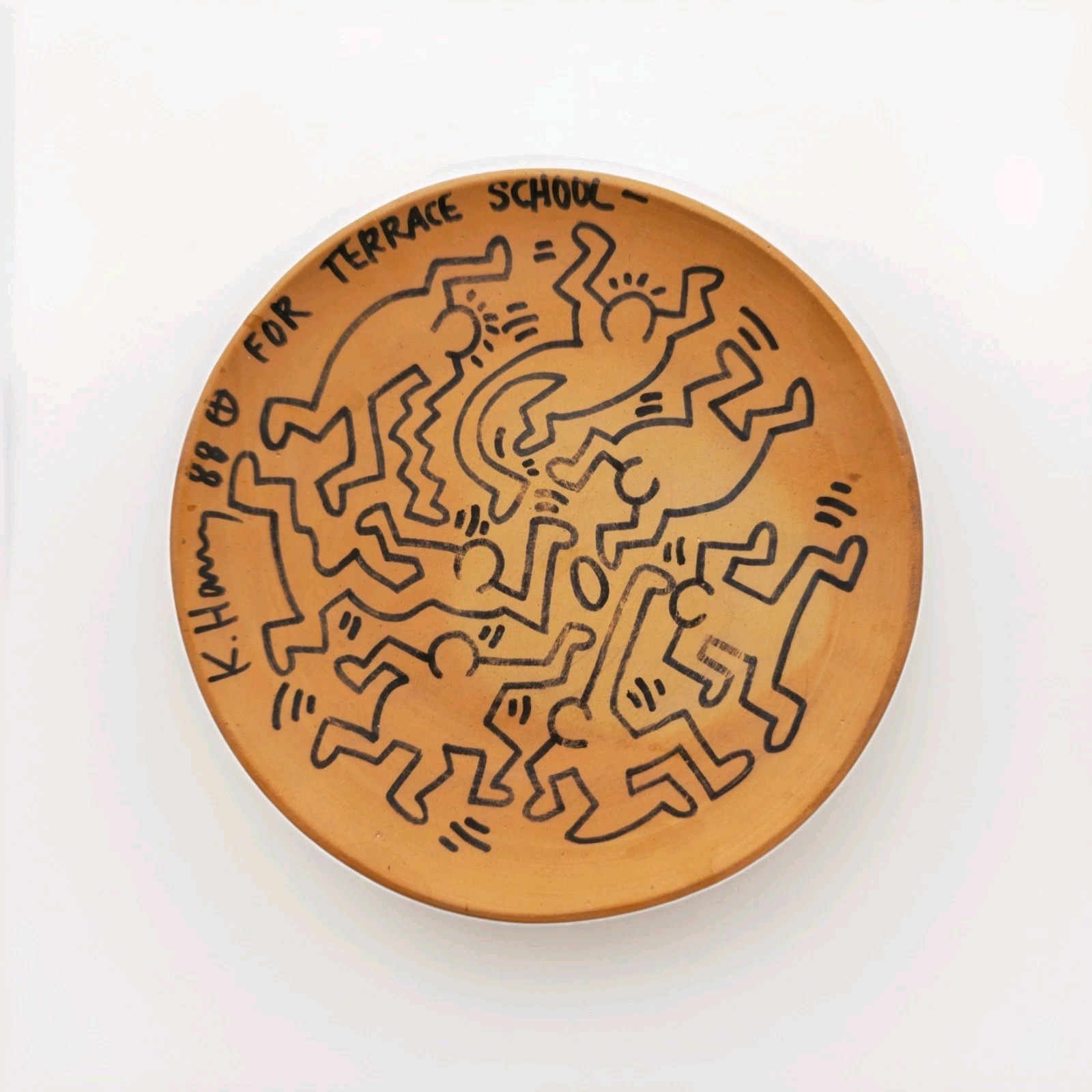 Keith Haring Drawing Hand Painted Plate Hand Signed Pop Art Warhol Basquiat