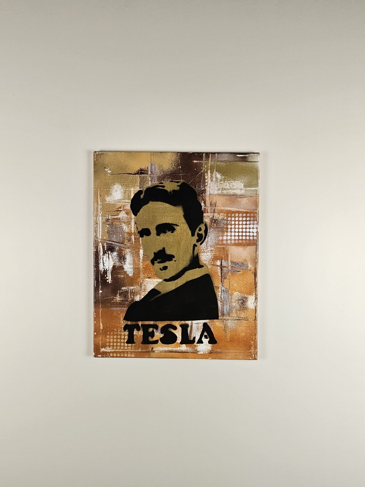 Original Signed Jacob Gardner Stencil Street Art Spraypaint Painting 20×16 Tesla