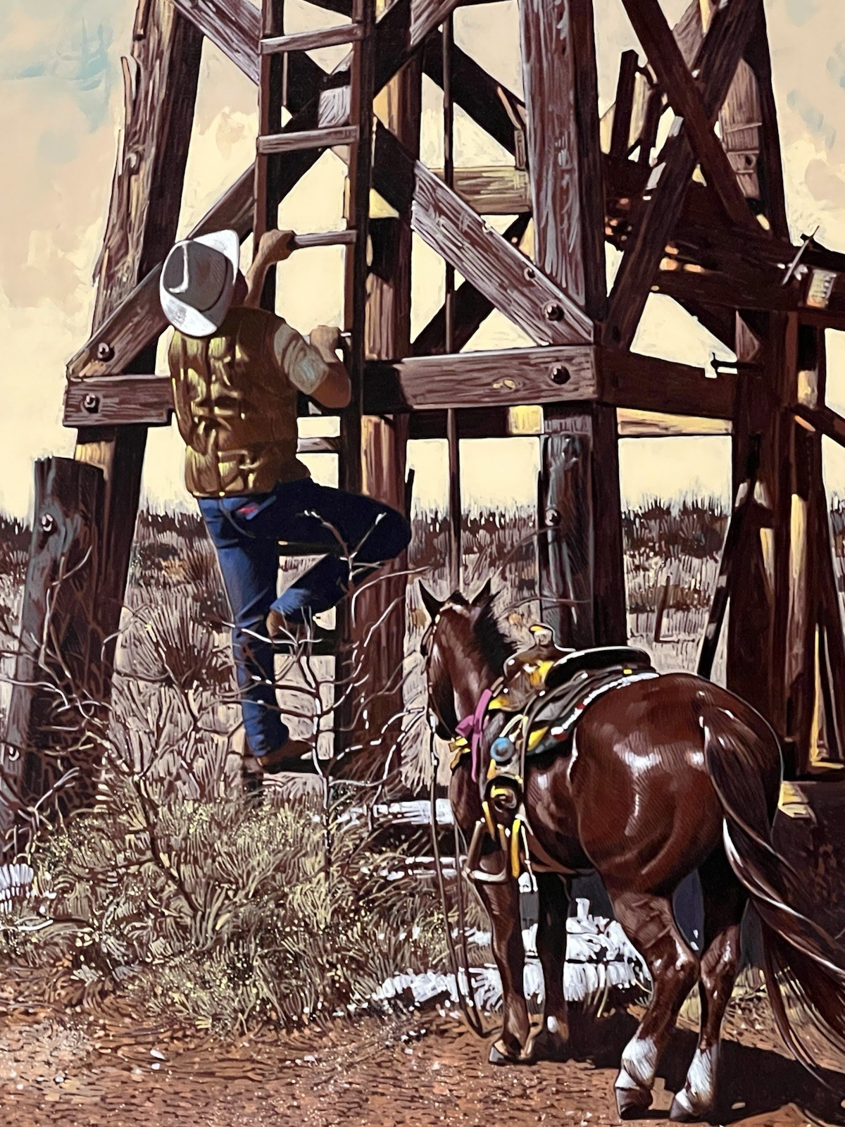 L.B. Porter Original Western Oil Painting “The Big Hill” -Oil Derrick / Cowboy
