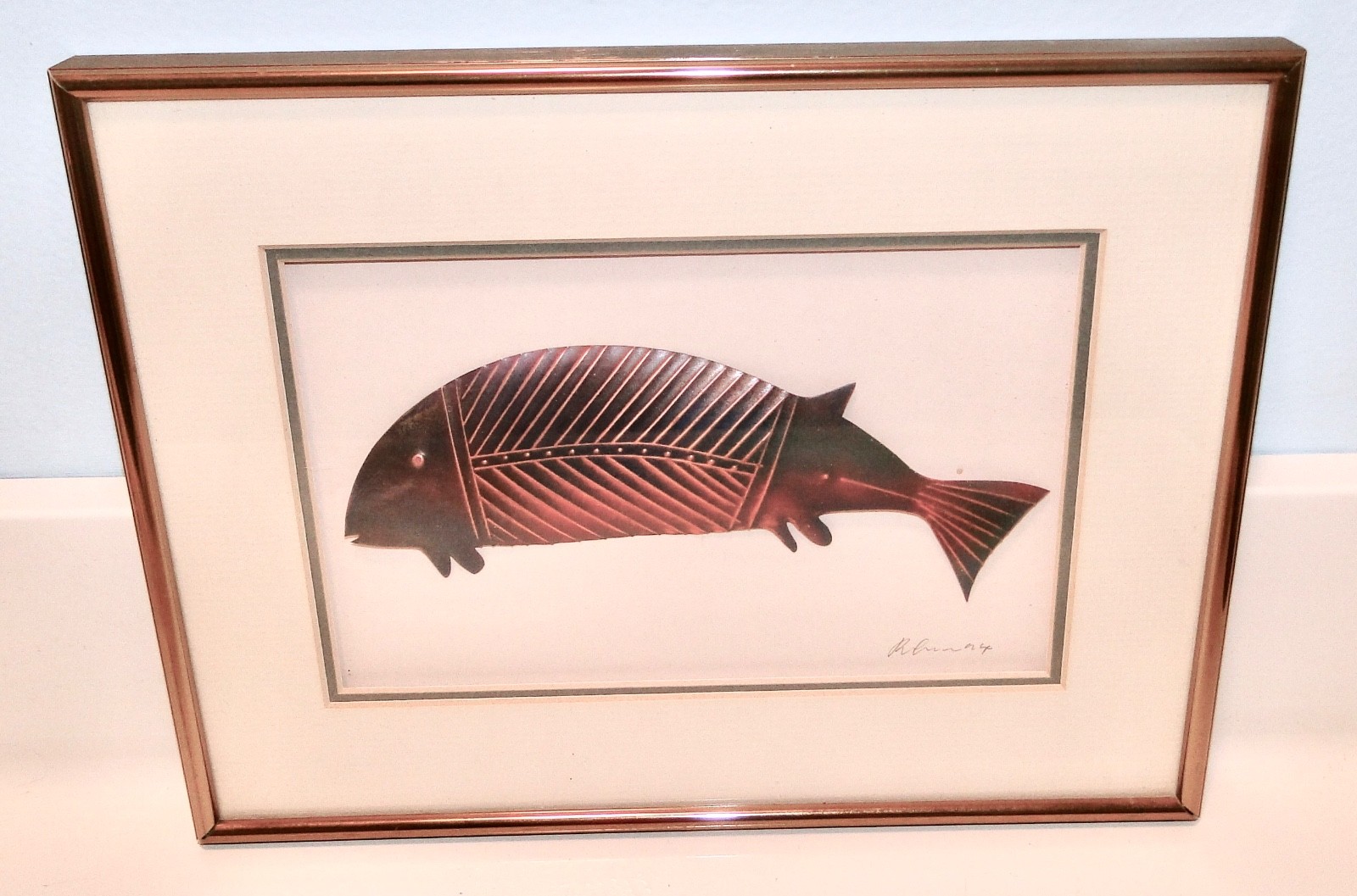 Vintage 3D COPPER FISH Framed PICTURE Signed Michael Anton Bruckdorfer 9.25″x12″