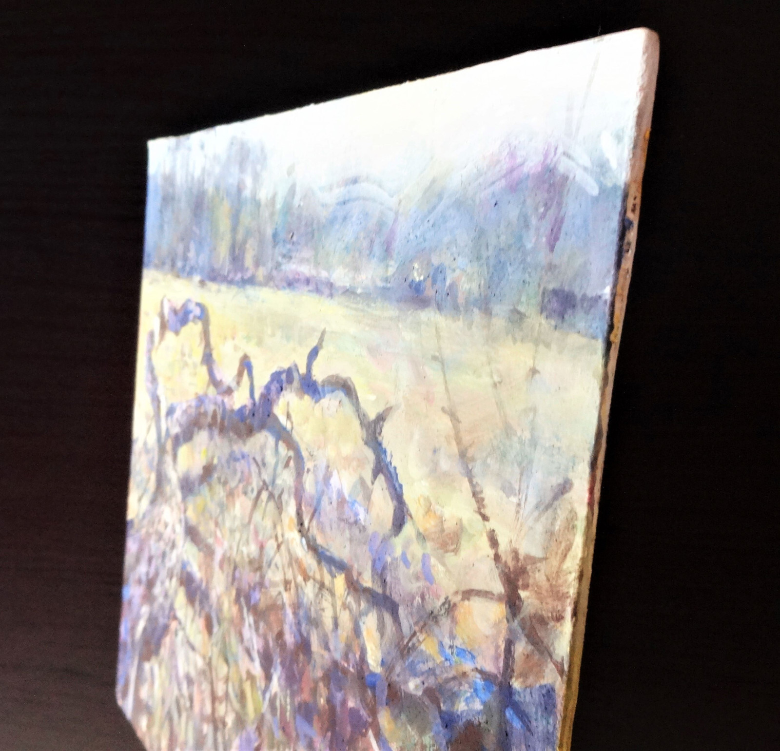 GERRY MILLER Landscape.»Fallen Tree» Acrylic Painting on Board. 25.5x22cm.