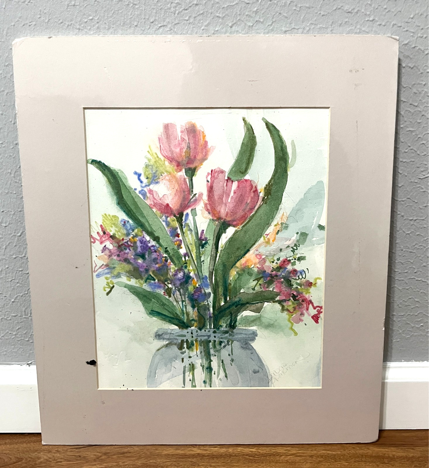 BARBARA SPARKMAN Original Watercolor Tulips Flowers Painting Signed Matted NEW