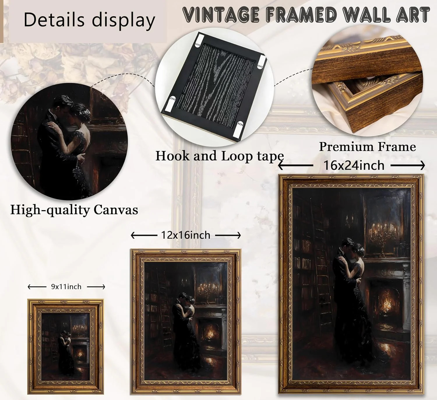 Vintage Gold Framed Gothic Wall Art, Victorian Romantic Couple Dancing Painting