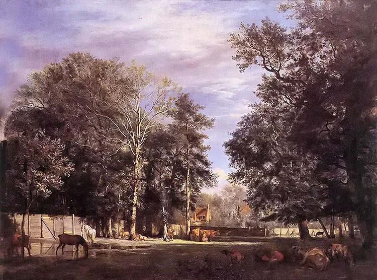 Oil painting adriaen van de velde – the farm with horses cows animal hand paint