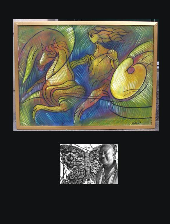 Juan Dubalon (Afro-Cuban 1900) Goddess on winged horse. Fine mid century oil