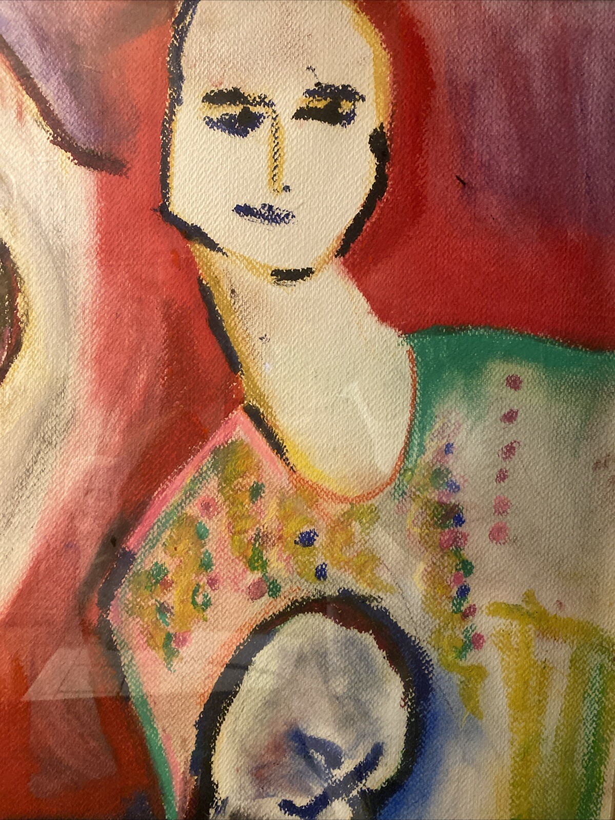 “ALEXANDRA JACOBS” ABSTRACT FIGURAL PASTAL PAINTING SIGNED