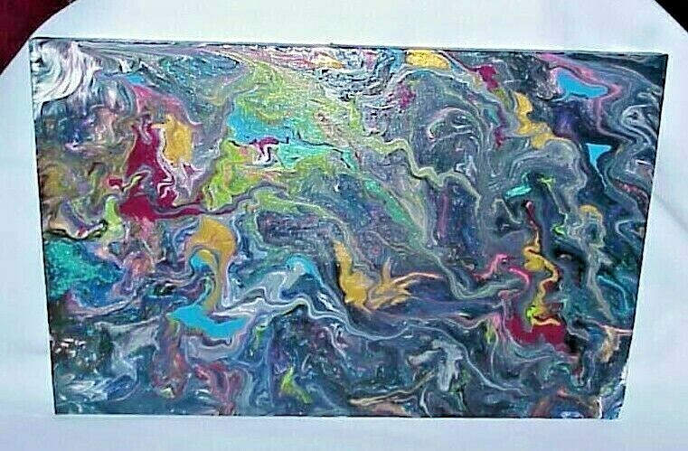 ORIGINAL ACRYLIC PAINTING ABSTRACT ART Wall Decor fluid pour multi color
